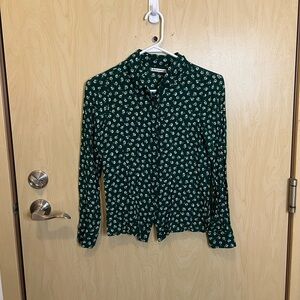 Reformation Violet Rosemary Green White Floral Print Button
Down Shirt Blouse